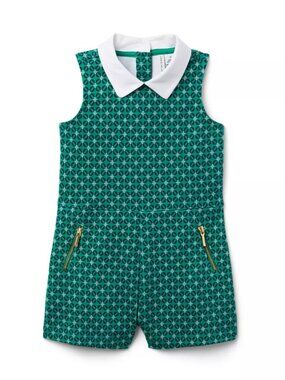 Janie and Jack Geo Print Ponte Romper in Bosphorus Green Size 4
